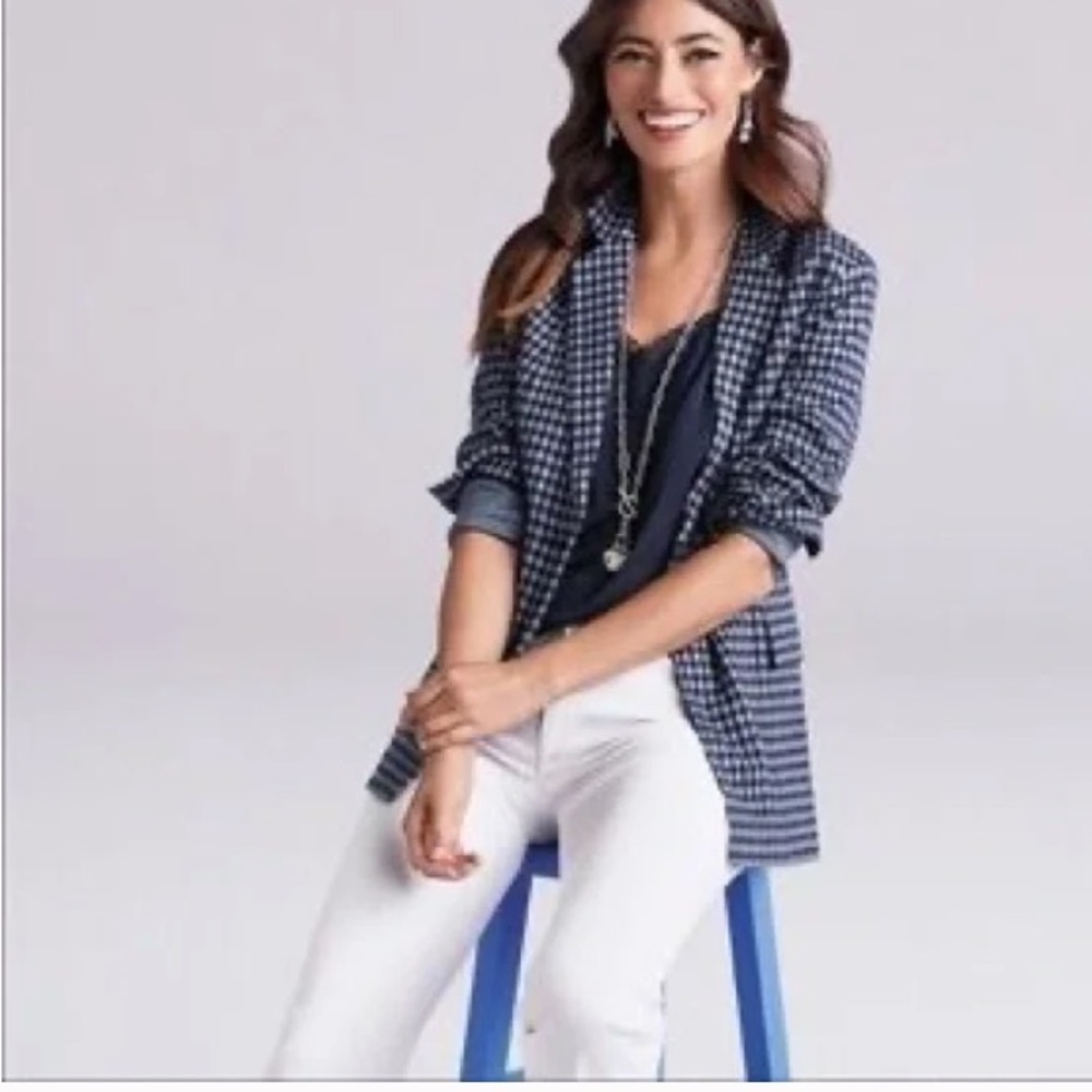Cabi 5848 Navy Blue CheckUp, Checkered One Button Blazer size medium